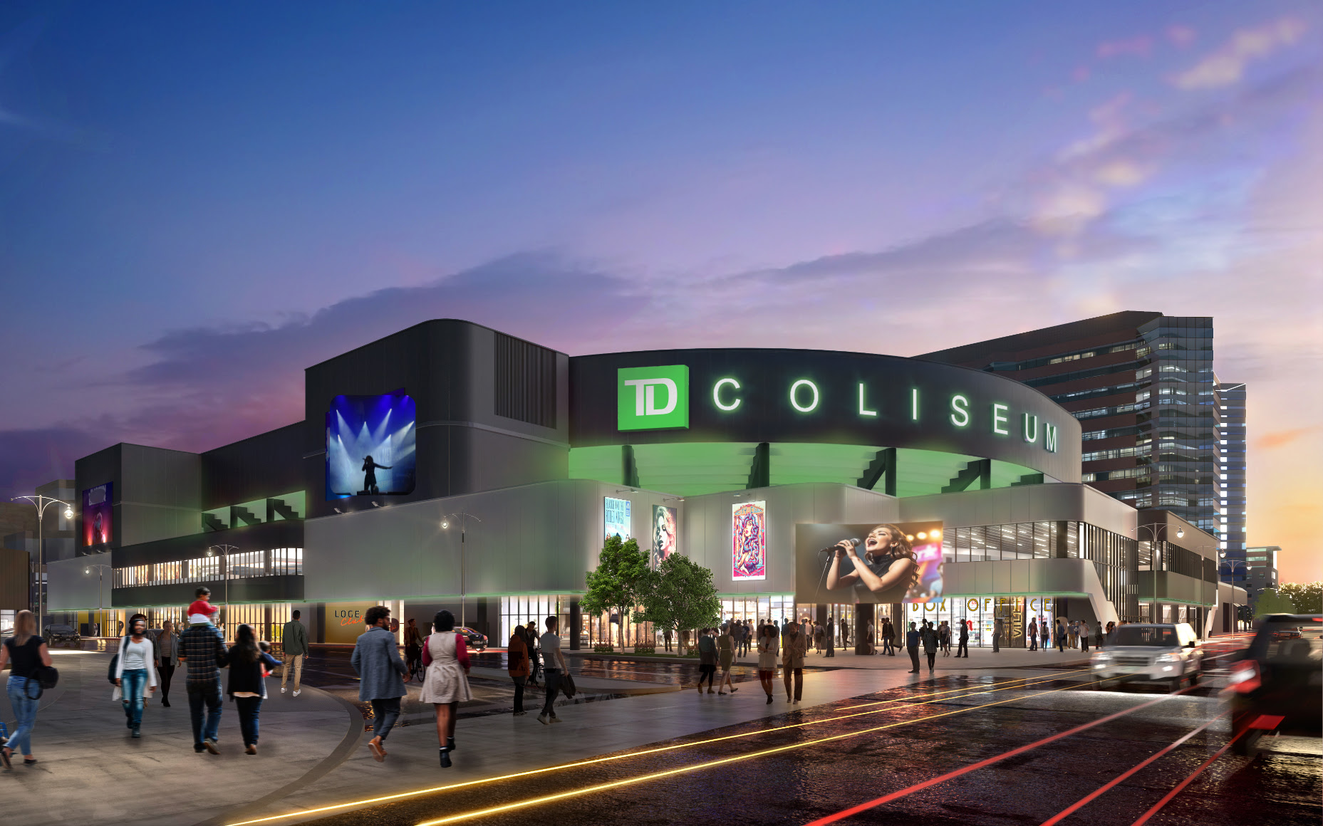 HBR 0725 July 8_1 Rendering of a renovated entertainment centre in the middle of the city. Text: TD Coliseum.
